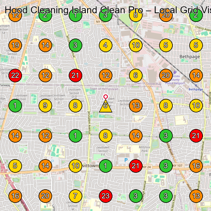 Hood Cleaning Island Clean Pro Commercial Cleaning Service GeoGrid ranking map for Bethpage NY